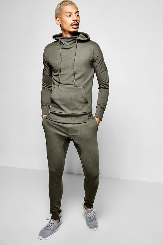 Funnel Neck Hooded Tracksuit With Skinny Joggers